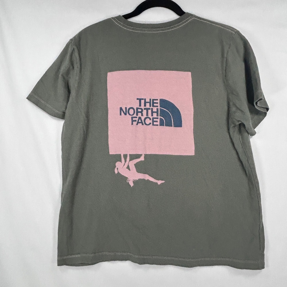 Vintage The North Face Gray T-Shirt Women's Large Pink Logo Climber Graphic